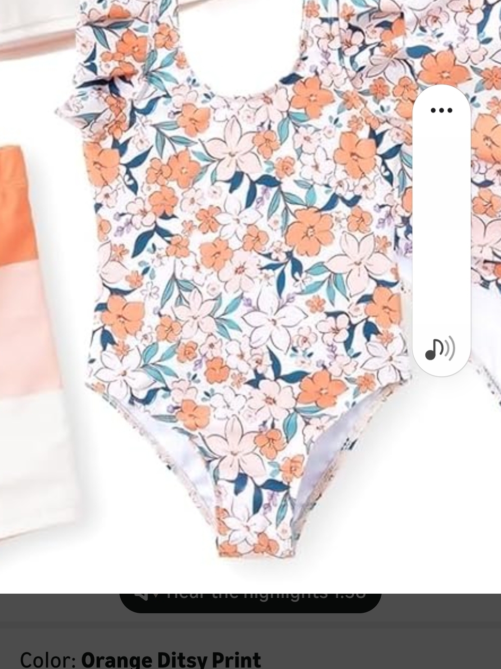 Girls Floral One-Piece Swimsuit in‎ Orange Ditsy Print Size 6 Girls Swimwear